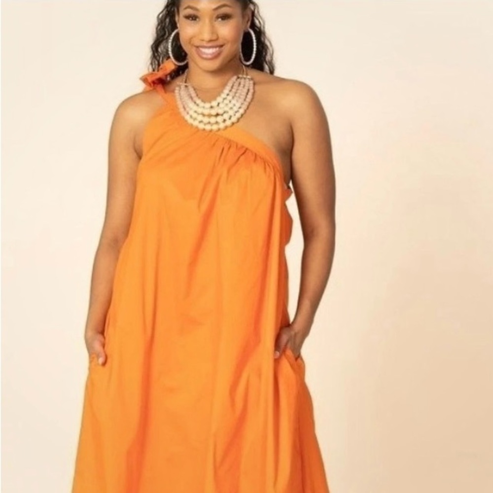 Vibrant One Shoulder Orange Dress Size 3X